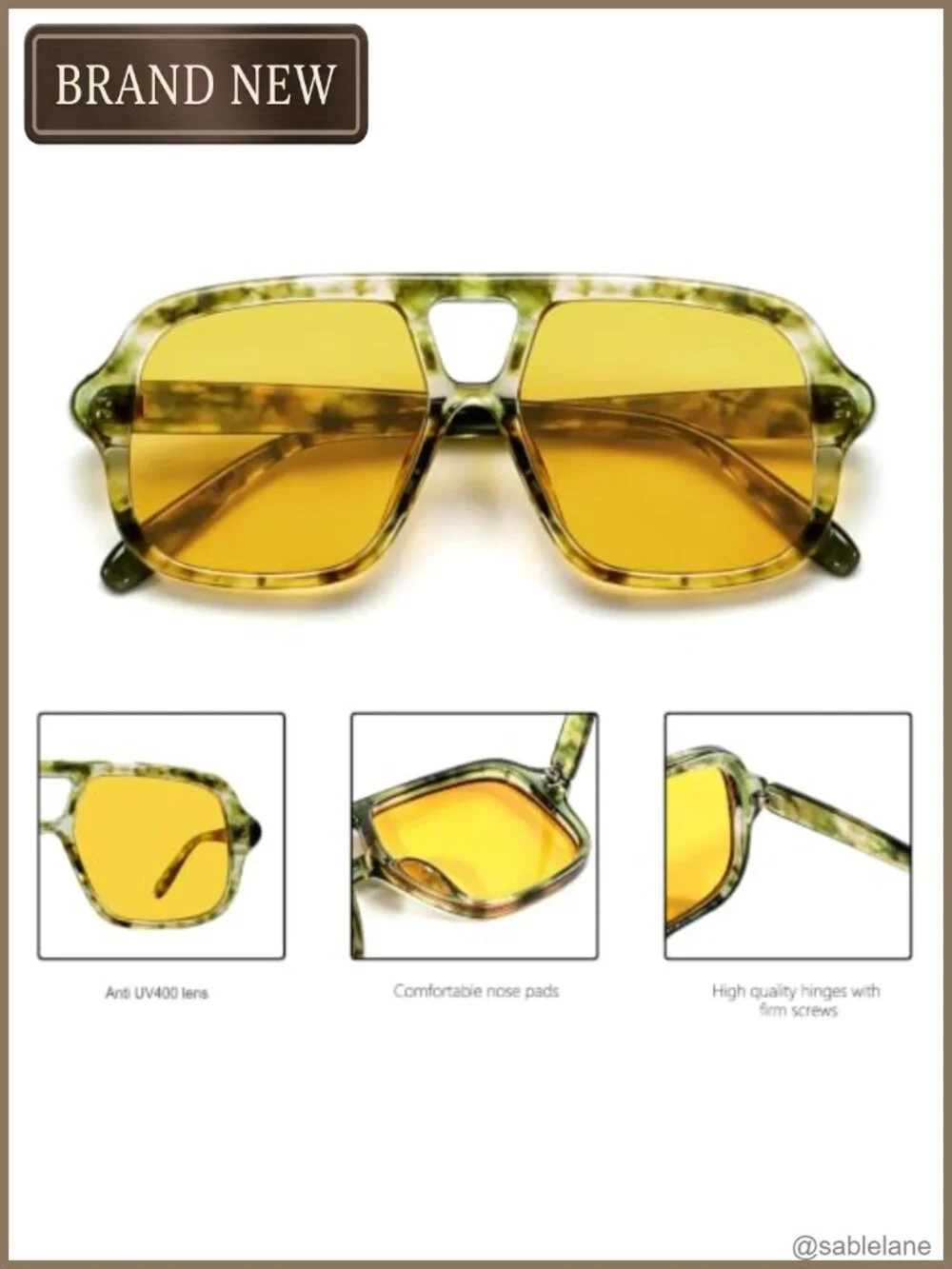Oversized Retro Aviator Sunglasses UV400 Protection